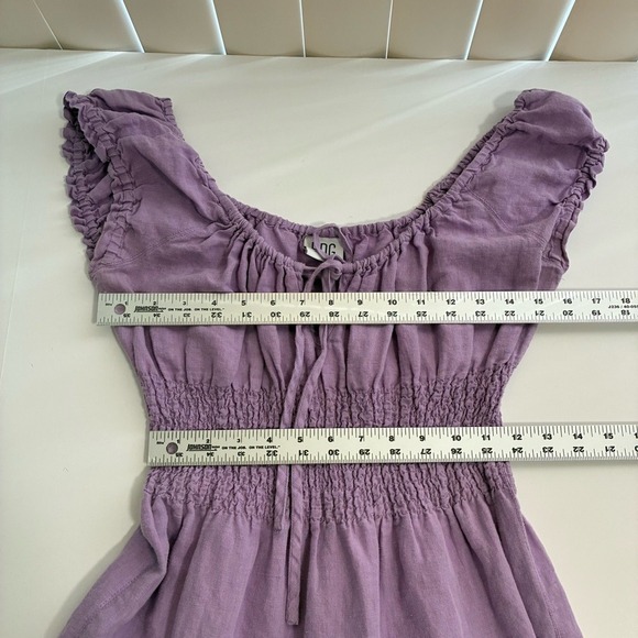 BDG Urban Outfitters Lavender Smocked Tiered Midi Dress Puff Sleeve Tie Neck XS - Picture 6 of 6